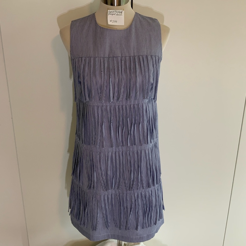 English Factory - sleeveless above knee cotton dress with layers of cloth fringe
